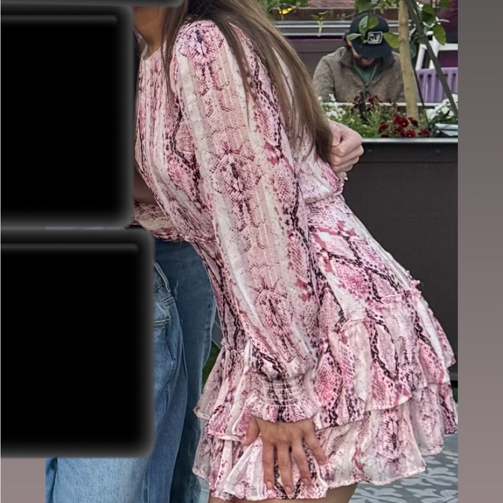 Aqua Pink Snake Print Long Sleeve Dress